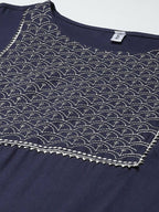 Yufta Women Navy Blue Yoke Design Regular Sequinned Kurta with Palazzo & With Dupatta | Grocsy