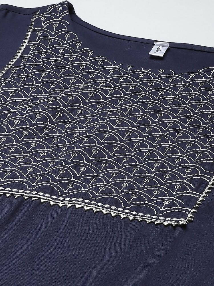 Yufta Women Navy Blue Yoke Design Regular Sequinned Kurta with Palazzo & With Dupatta | Grocsy