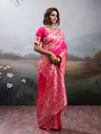 Shree Shyam Fashion Pink Silk Blend Saree | Grocsy