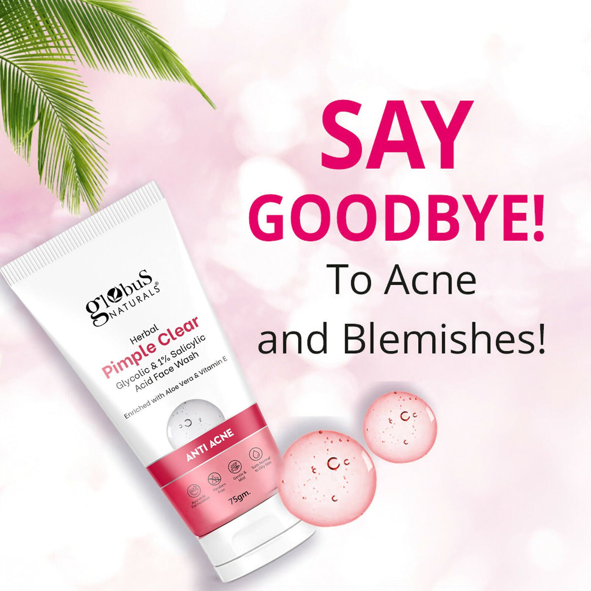 Globus Naturals Herbal Pimple Clear Glycolic & 1% Salicylic Acid Face Wash | Grocsy