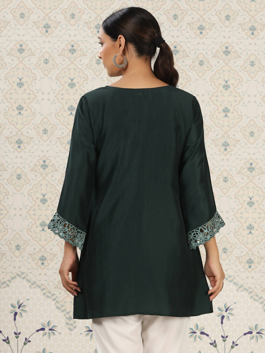Dark Green Chinon Embroidered Straight Top - Zeny | Grocsy
