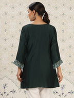 Dark Green Chinon Embroidered Straight Top - Zeny | Grocsy