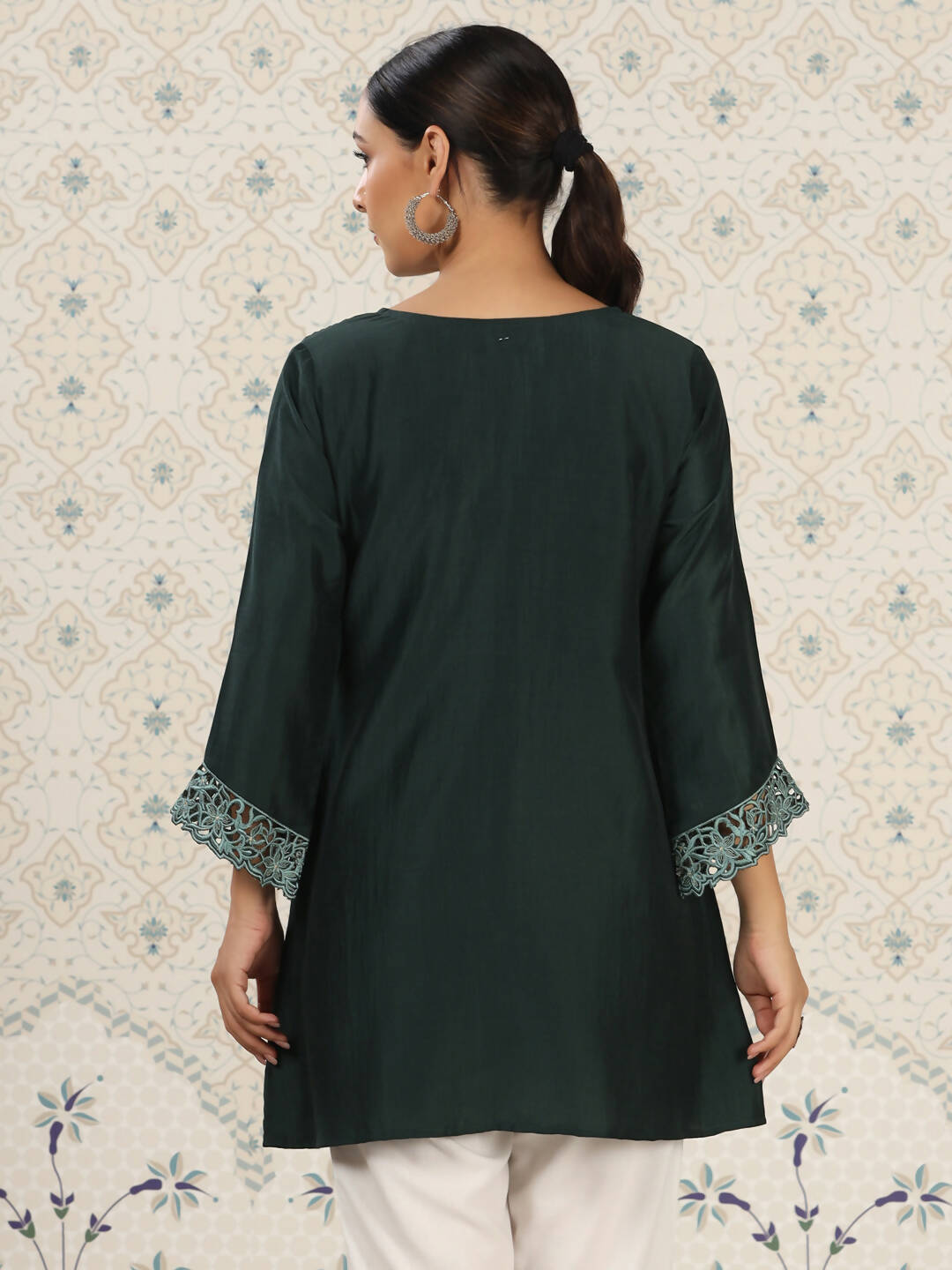 Dark Green Chinon Embroidered Straight Top - Zeny | Grocsy