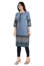 Snehal Creations Aesthetic Blue Digital Print Cotton Slub Long Kurti Tunic | Grocsy
