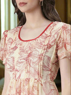 Souchii Cream & Red Floral Printed Fit & Flare Dress | Grocsy