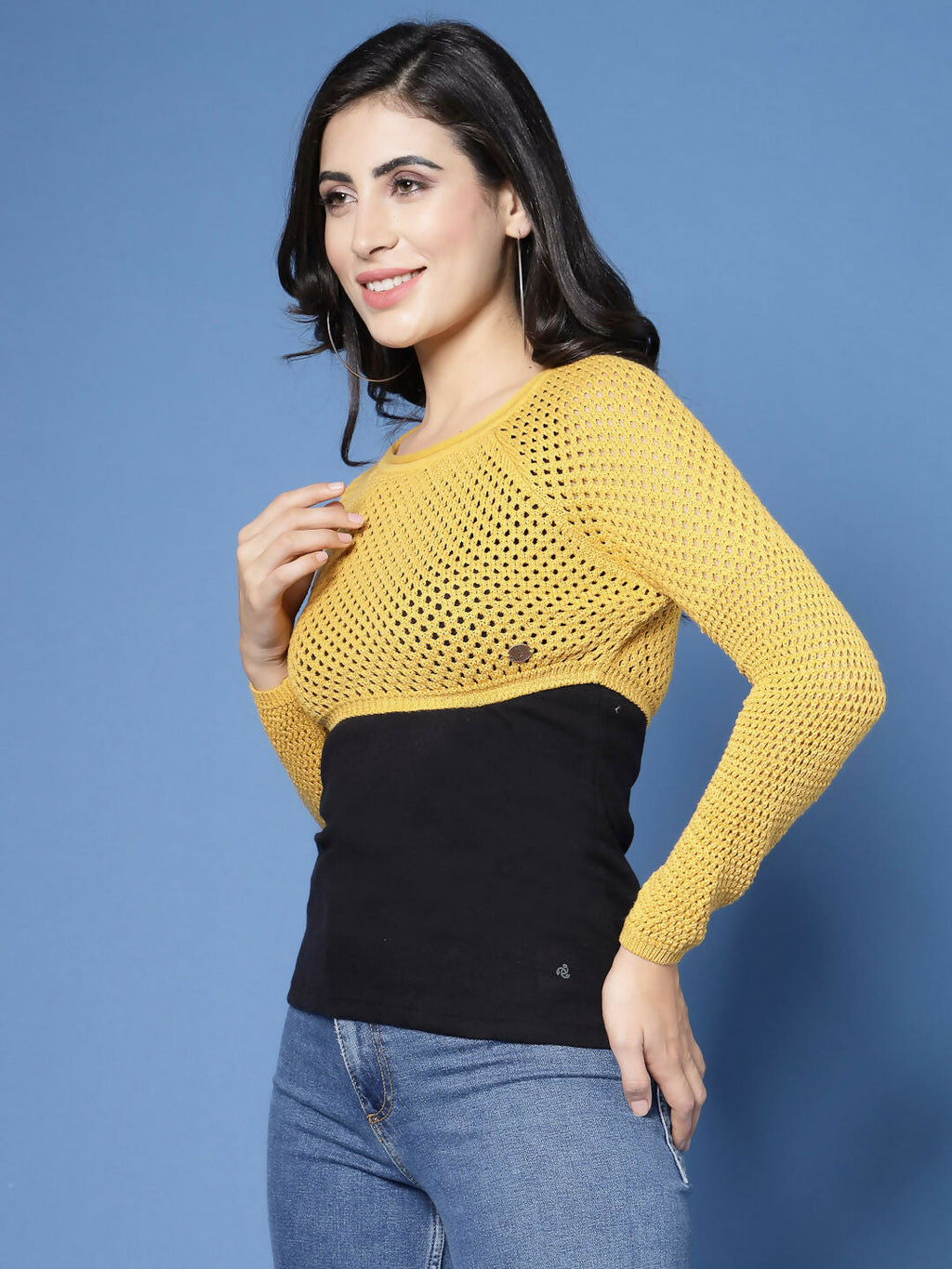 Women Winter Yellow Cotton Pullover - Wool Trees | Grocsy