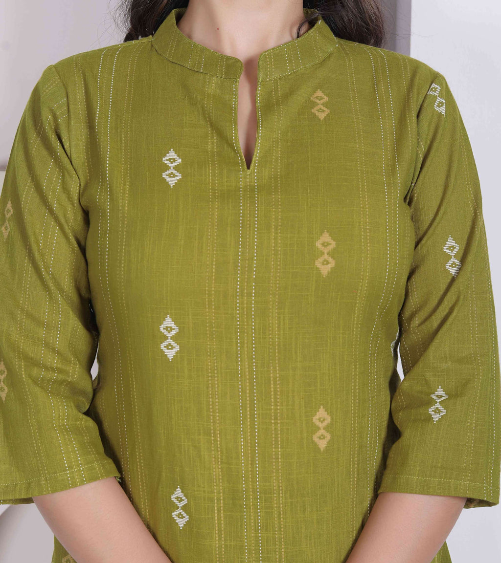 Miravan Womens Green Printed Cotton Straight Kurta With Palazzo | Grocsy