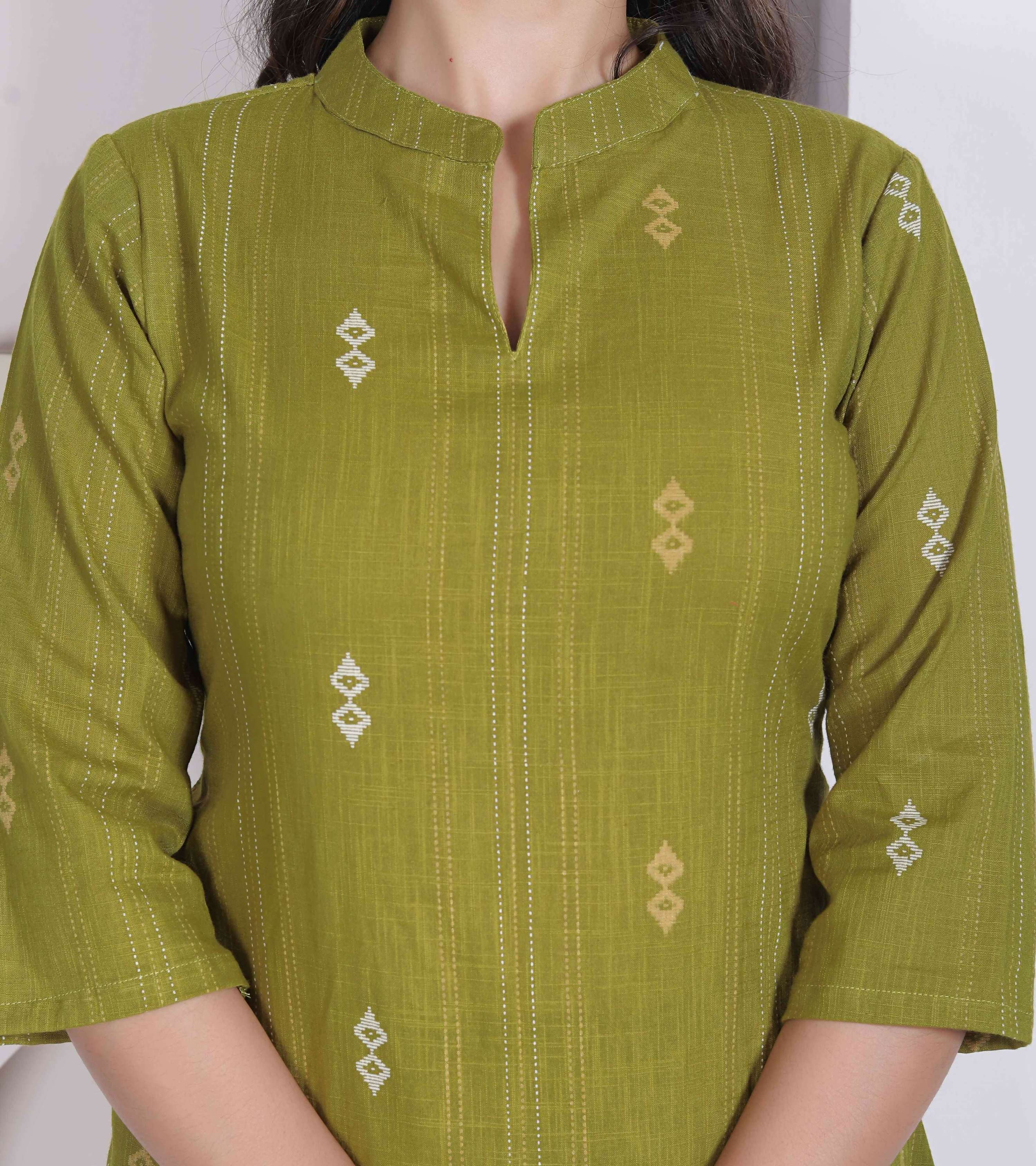 Miravan Womens Green Printed Cotton Straight Kurta With Palazzo | Grocsy