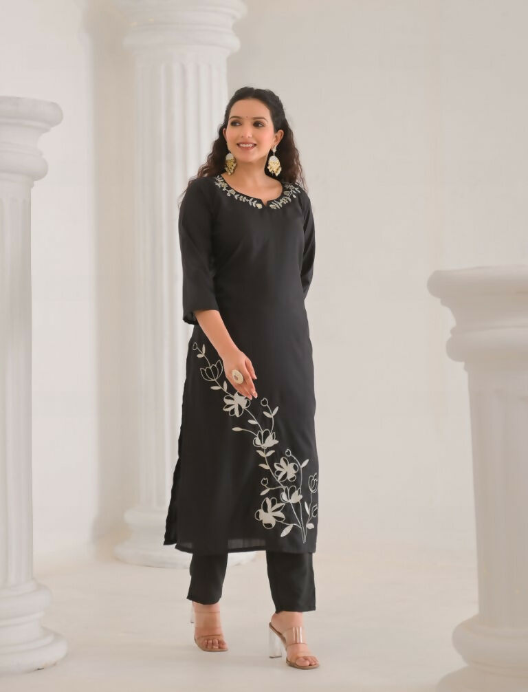 Festive Ethnic Viscose Rayon Black Stitched Suit With Dupatta - Rashmika | Grocsy