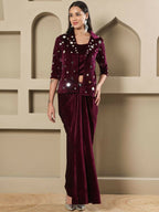 Joban Fashion Women Wine Velvet Hand Embellishment Stitched Dress | Grocsy