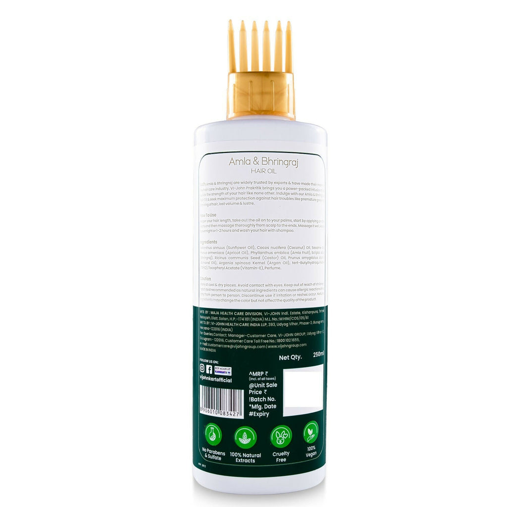 VI-JOHN Prakritik Amla & Bhringraj Hair Oil For premature greying, 100% Natural Bio-Actives | Grocsy