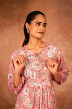 Joban Fashion Pink Floral Hand Block Printed Cotton Kurta Pant Set | Grocsy