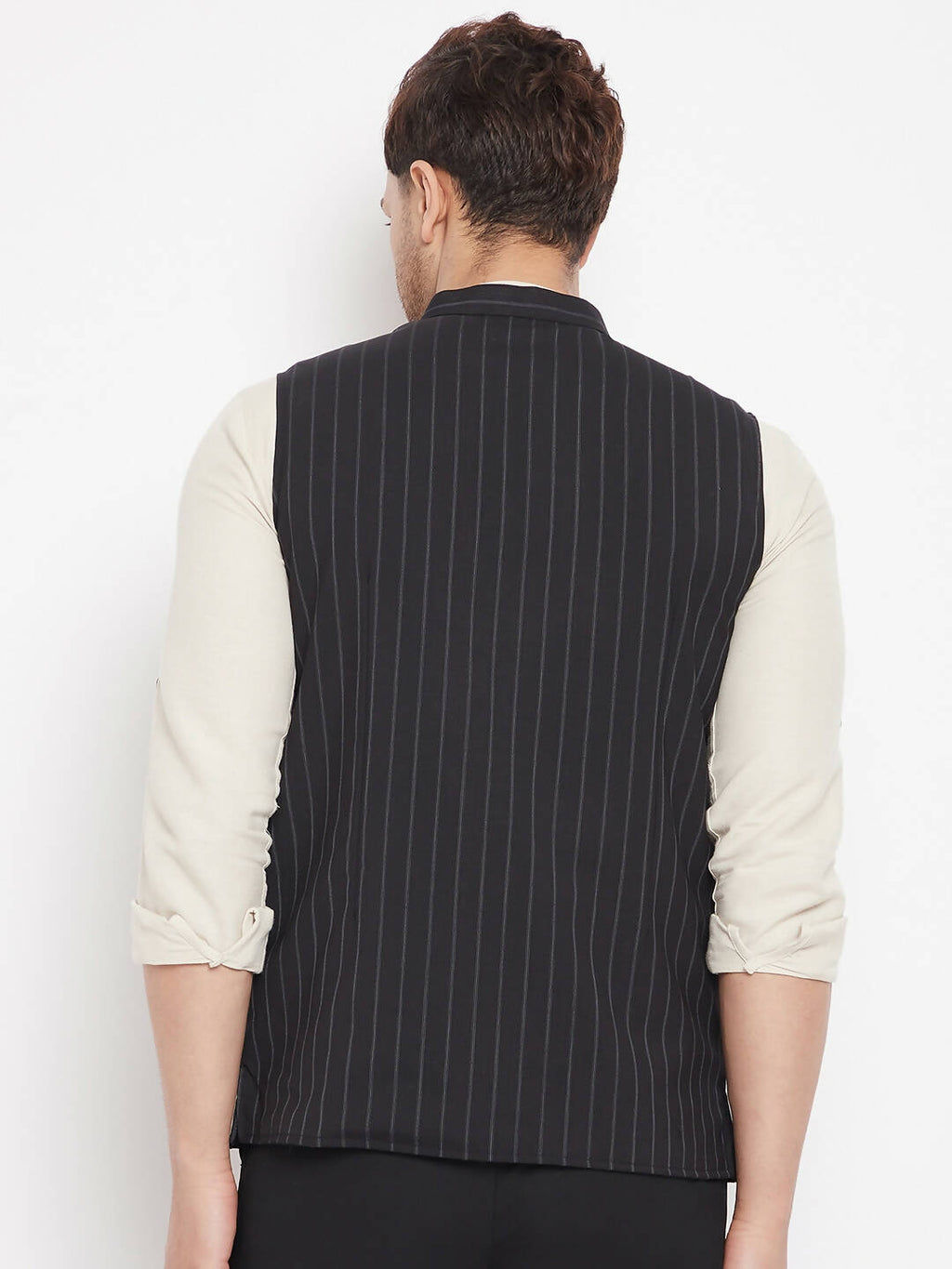 Even Apparels Black Merino Men Woven Nehru Jacket | Grocsy