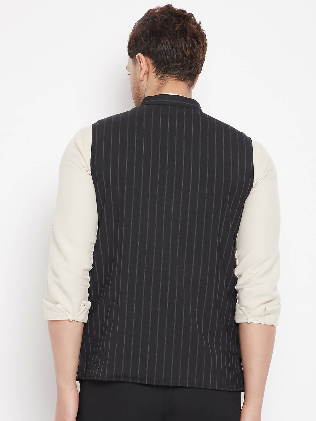 Even Apparels Black Merino Men Woven Nehru Jacket | Grocsy
