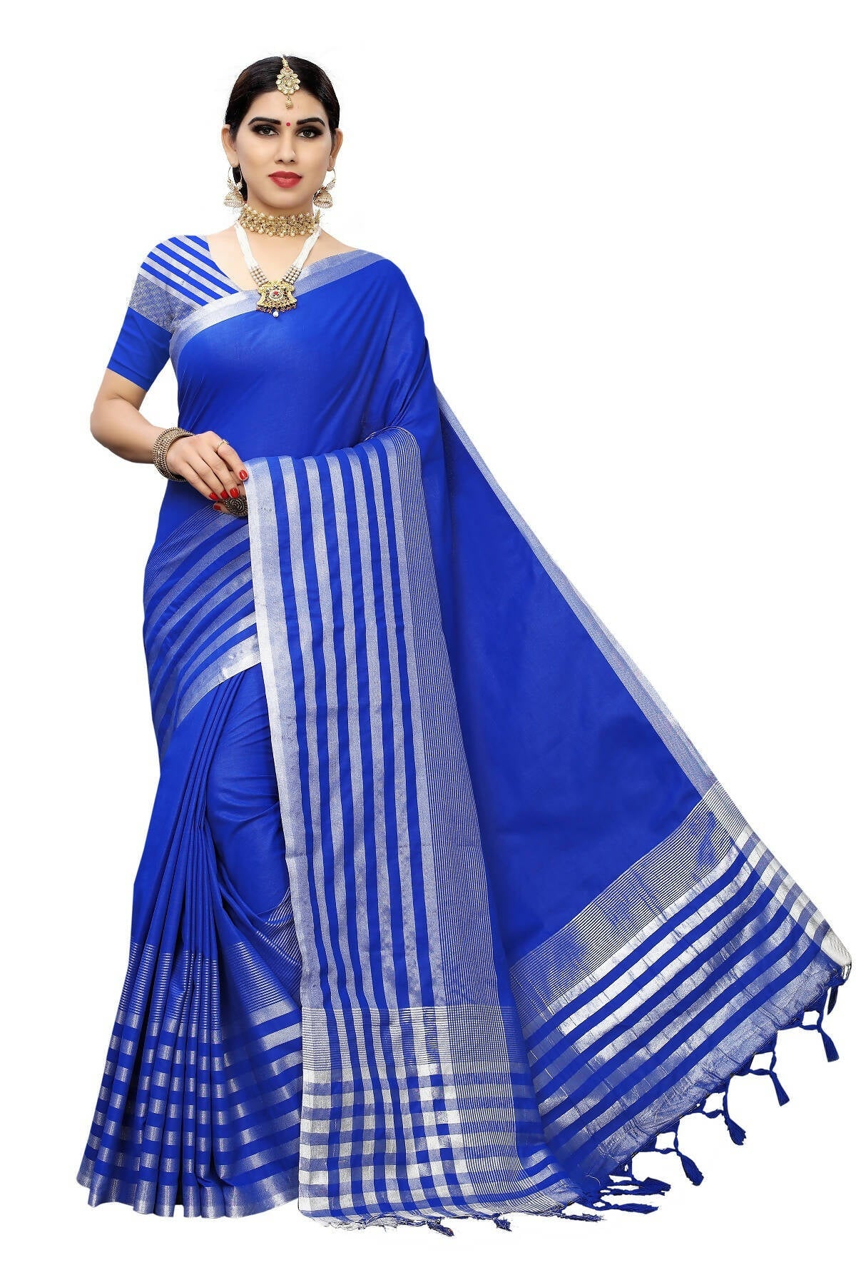 Vamika Blue Cotton Silk Weaving Saree (Twitter Royal Blue) | Grocsy