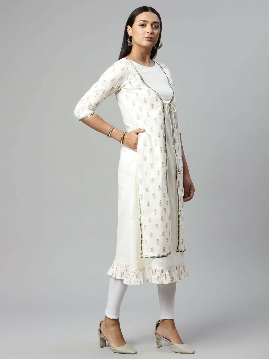 Ahalyaa Women's Off White Cotton Printed Kurta | Grocsy