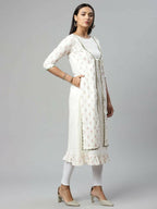 Ahalyaa Women's Off White Cotton Printed Kurta | Grocsy