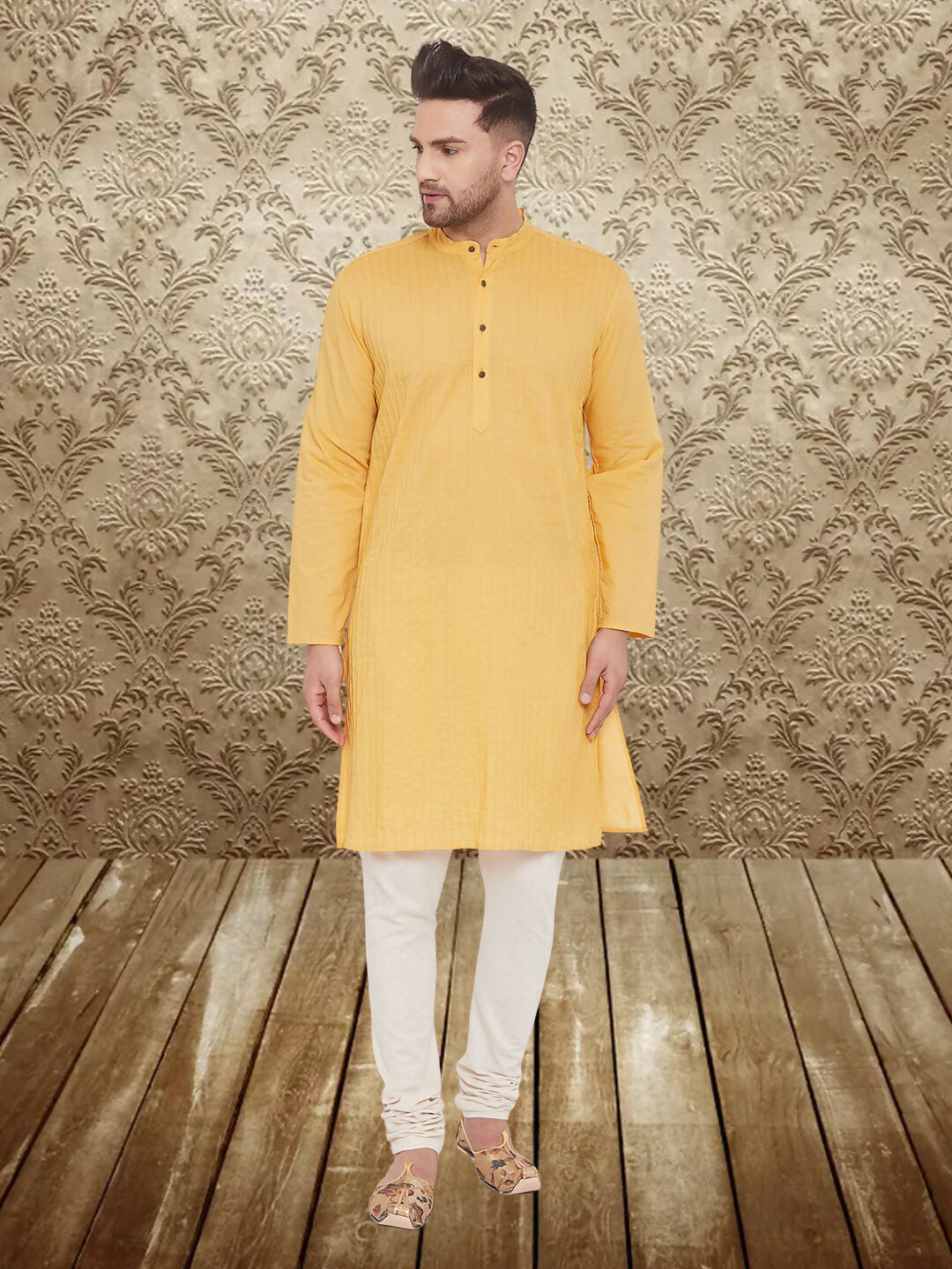 Even Apparels Men's Pintuck Fancy Yellow Kurta | Grocsy