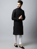 Even Apparels Black Color Linen Linen Men's Kurta With Side Placket (LN761) | Grocsy
