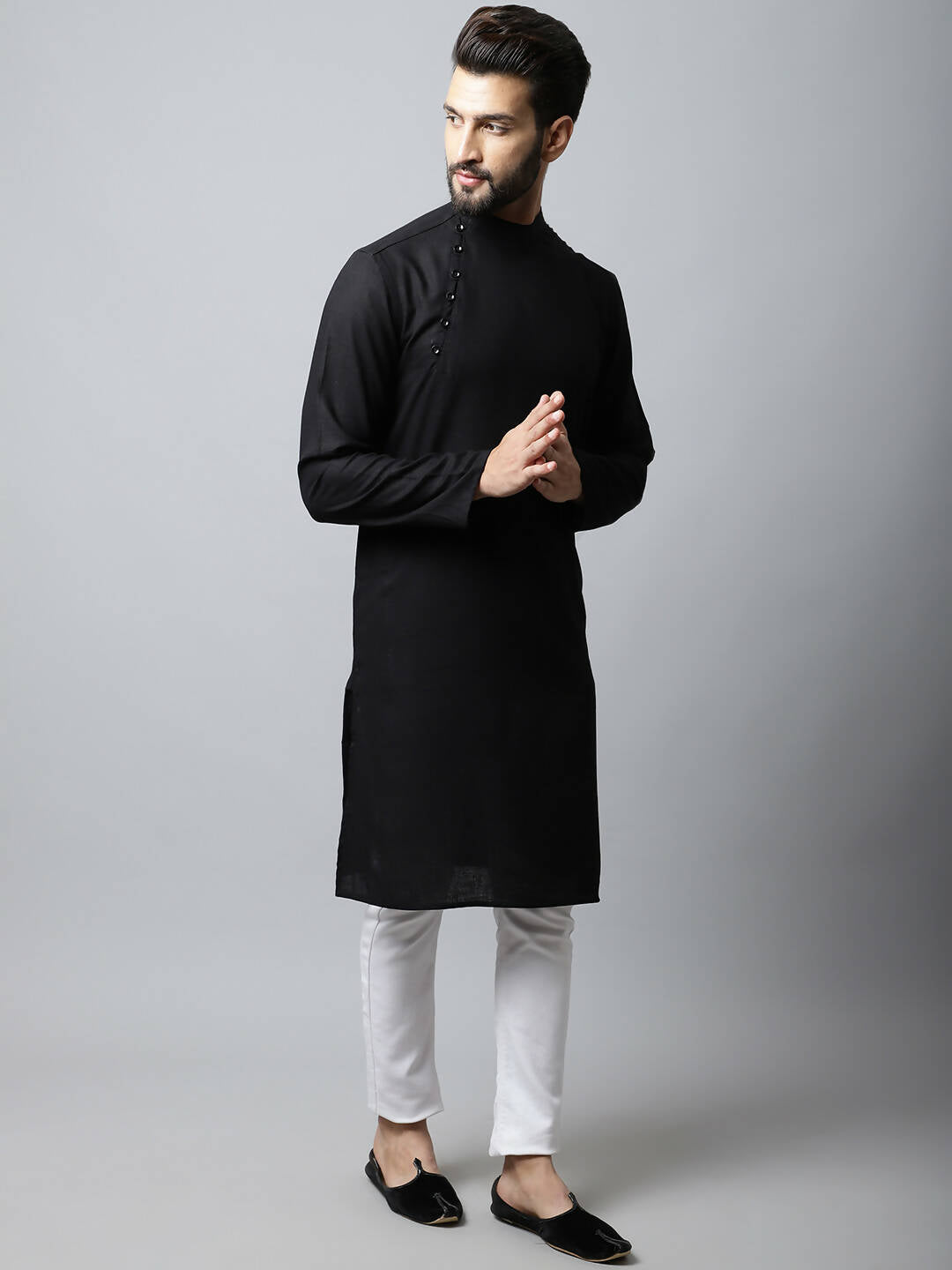 Even Apparels Black Color Linen Linen Men's Kurta With Side Placket (LN761) | Grocsy