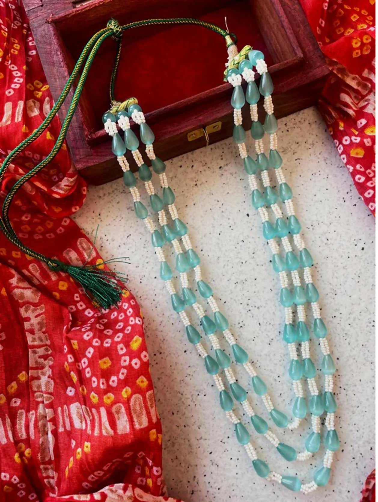 Joban Fashion Women C Green Glass Beads Single Colour Trendy Three Layered Mala | Grocsy