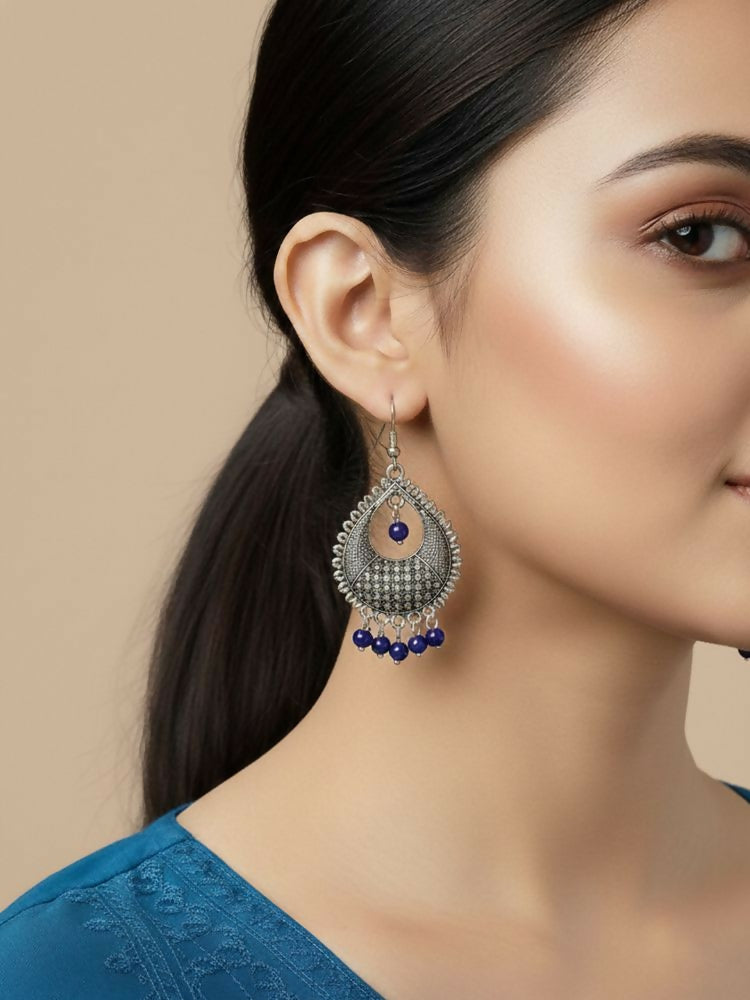 NVR Women German Silver Oxidised Chandbali Earrings | Grocsy