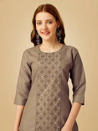 Jyoti Fashion Women's Khaki Cotton Blend Embroidered Kurta Pant Set | Grocsy