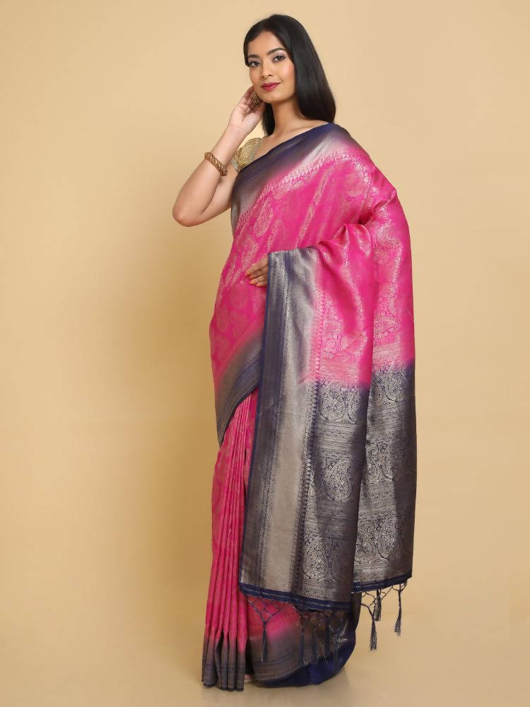 Kalamandir Ethnic Motifs Dark Pink Silk Blend Saree | Grocsy