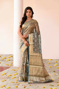 Joban Fashion Grey Pure Banarasi Tissue Saree | Grocsy