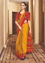 Joban Fashion Yellow Crepe Silk with Traditional Print Saree | Grocsy