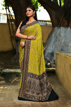 Joban Fashion Green Crepe Chiffon Pure Handloom Banarasi Silk Saree | Grocsy
