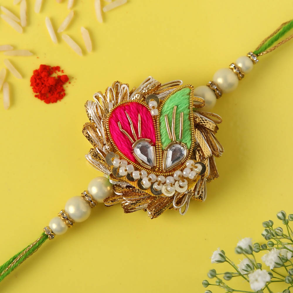Ethnic Zardosi Rakhi & Soan Papdi | Grocsy