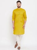 Even Apparels Pure Cotton Yellow Men's Kurta With Band Collar | Grocsy