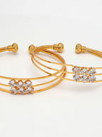 NVR Women's Set of 2 Gold-Polished CZ Stone-Studded Adjustable Bangles