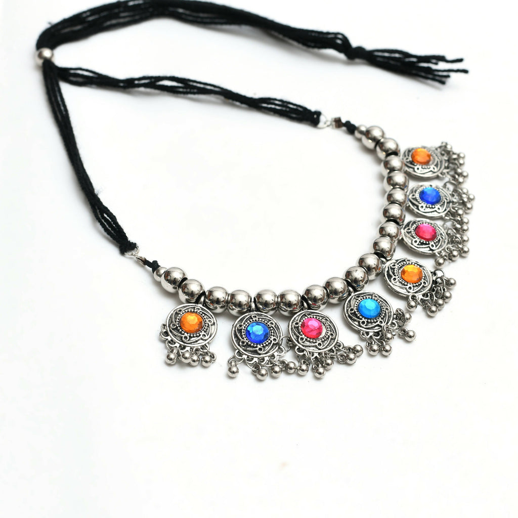 Mominos Fashion Johar Kamal Women Oxidised Silver-Plated Brass Finish Kundan Choker (Multi) | Grocsy