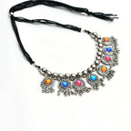 Mominos Fashion Johar Kamal Women Oxidised Silver-Plated Brass Finish Kundan Choker (Multi) | Grocsy