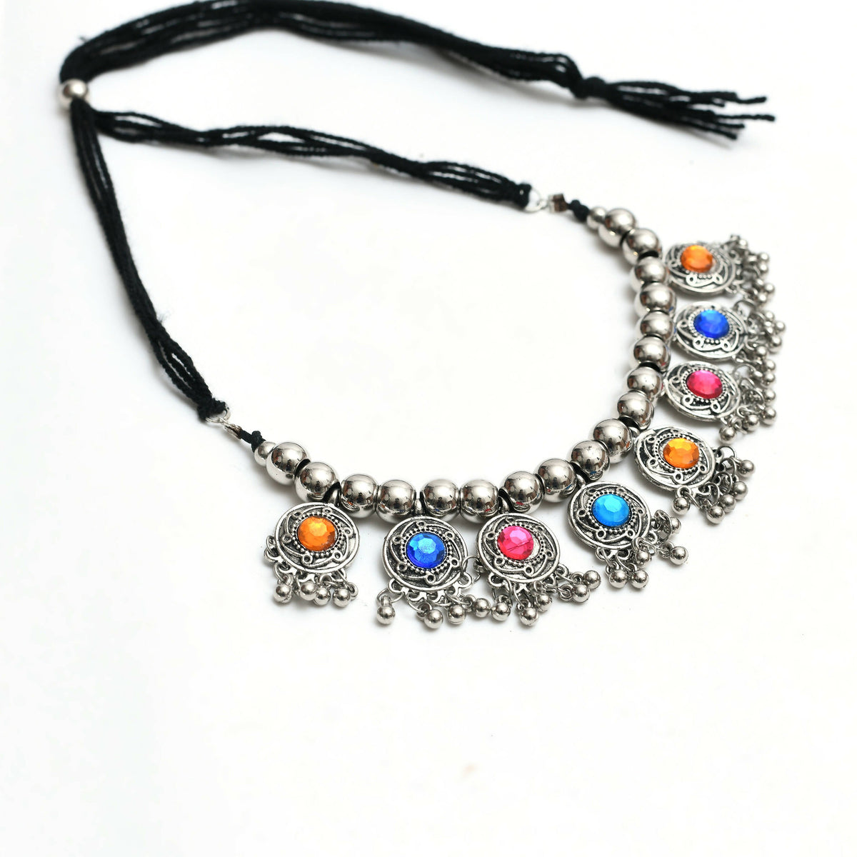 Mominos Fashion Johar Kamal Women Oxidised Silver-Plated Brass Finish Kundan Choker (Multi) | Grocsy
