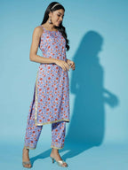 Myshka Women Printed Lavender Kurta & Trousers With Dupatta | Grocsy