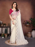 Teeya Creation New Womens Latest Party Wear Soft Chiffon Silk Saree-White | Grocsy