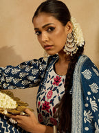 Indo Era Ethnic Motifs Printed Thread Work Pure Cotton Kurta with Trousers & Dupatta | Grocsy