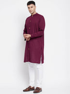 Even Apparels Maroon Pure Cotton Men's Sherwani Kurta With Open Front | Grocsy