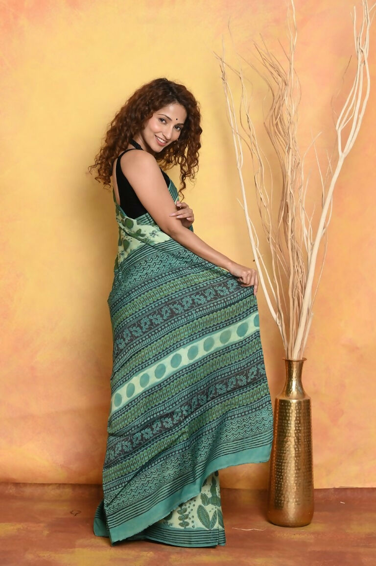 Very Much Indian Designer Modal Silk Saree With With Beautiful Floral Print - Sea Green | Grocsy