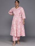 Sztori Plus Size Floral Printed Gotta Patti Pure Cotton A Line Kurta with Trousers | Grocsy
