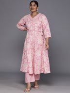 Sztori Plus Size Floral Printed Gotta Patti Pure Cotton A Line Kurta with Trousers | Grocsy