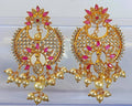 AD Ruby Designer Hanging Pearls Earrings | Grocsy