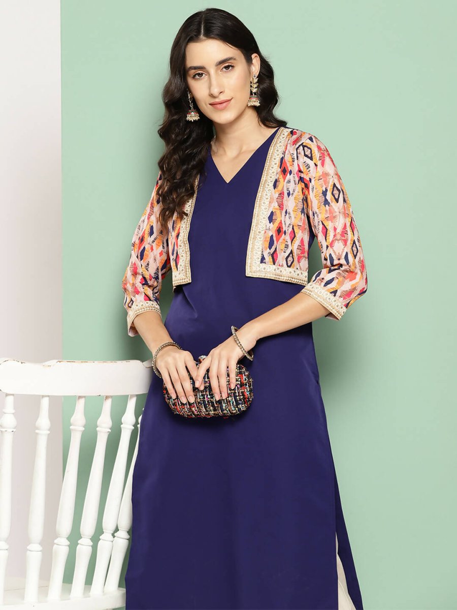 Ahalyaa Women's Traditional wear Kurta - Navy Blue | Grocsy