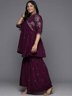 Ahalyaa Women's Traditional Wear Co-ords - Burgundy | Grocsy
