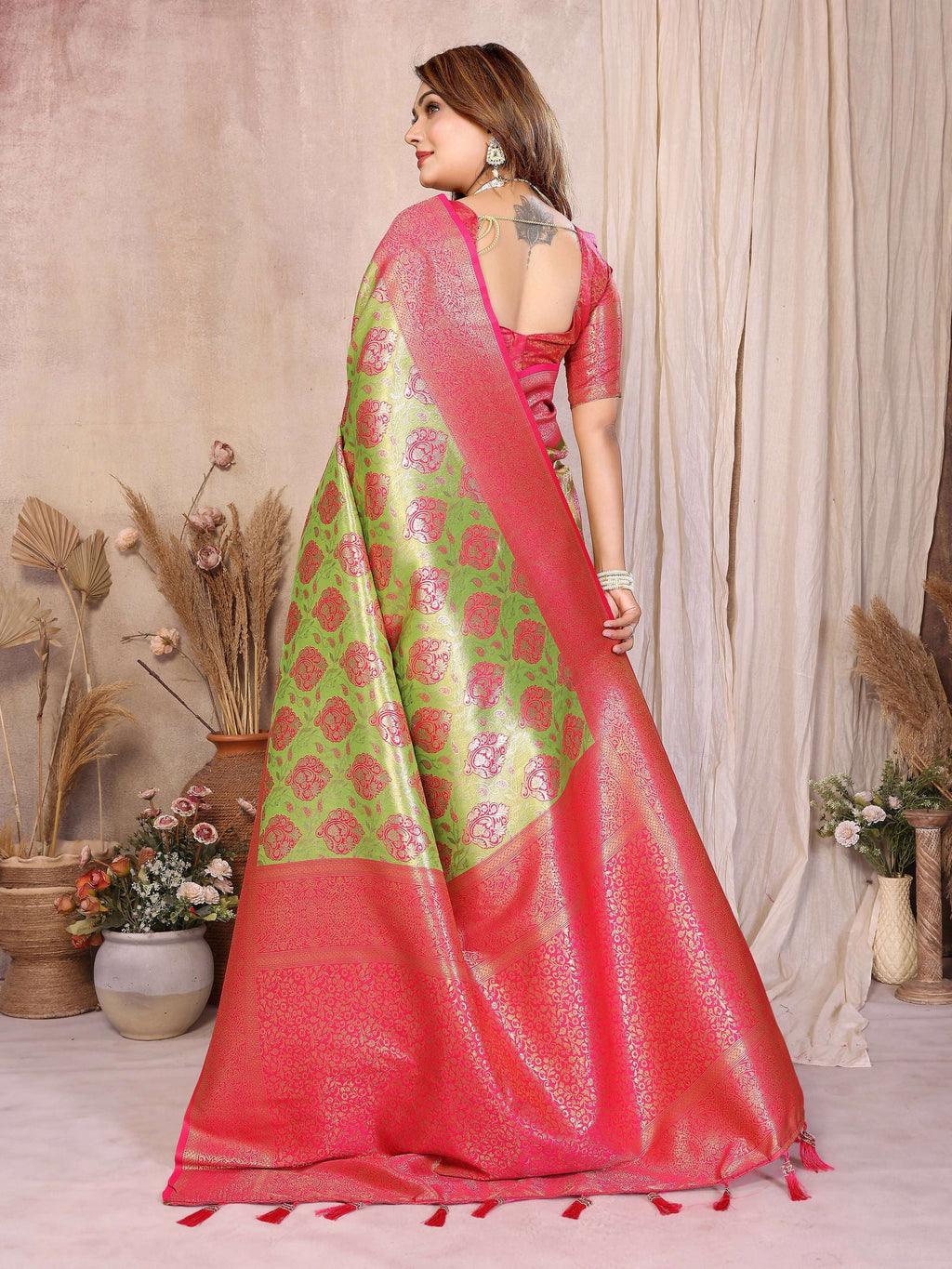 Aastha Fashion Pista Banarasi Tissue Silk Weaving Saree | Grocsy