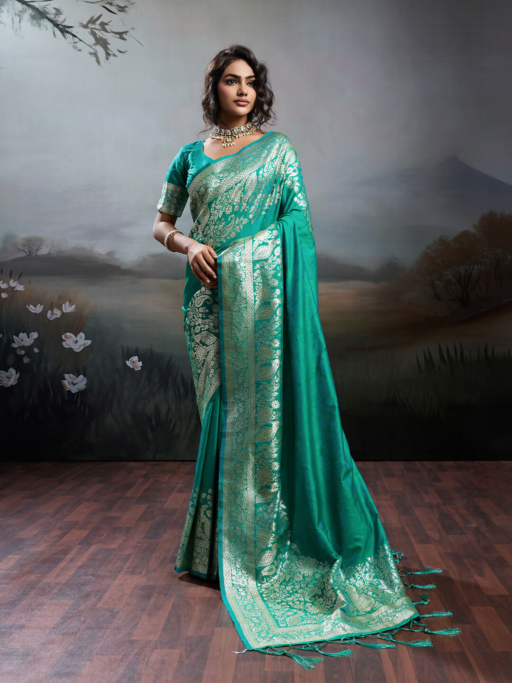 Shree Shyam Fashion Rama Silk Blend Saree | Grocsy