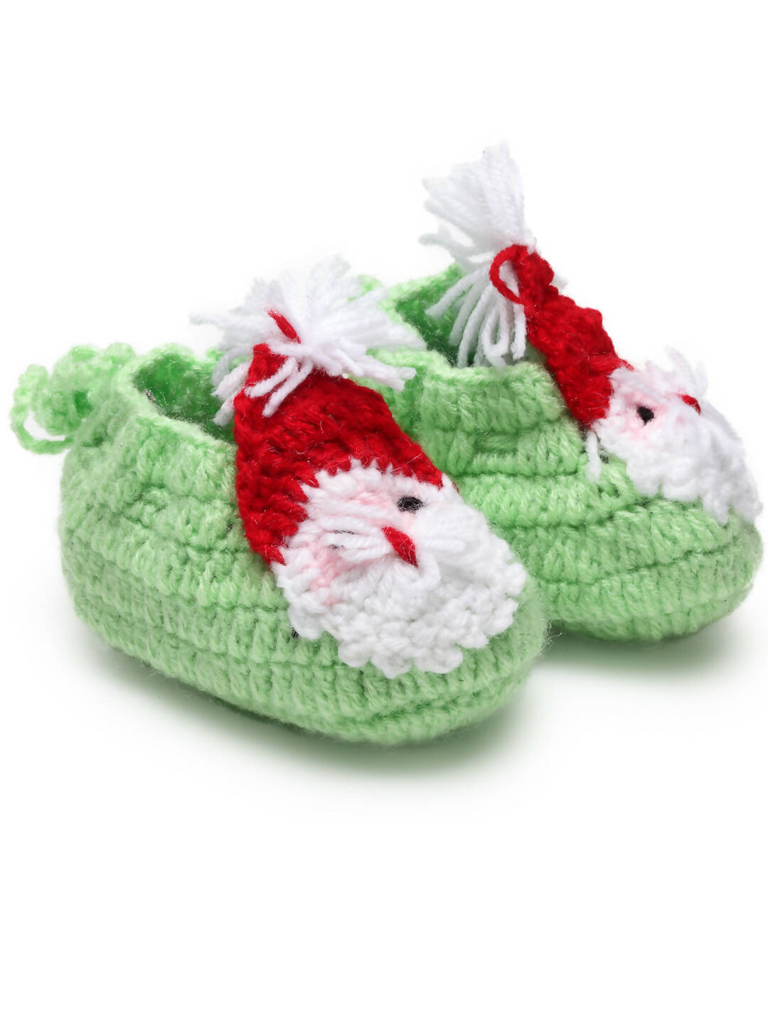 Chutput Kids Woollen Hand Knitted Santa Face Booties - Green | Grocsy